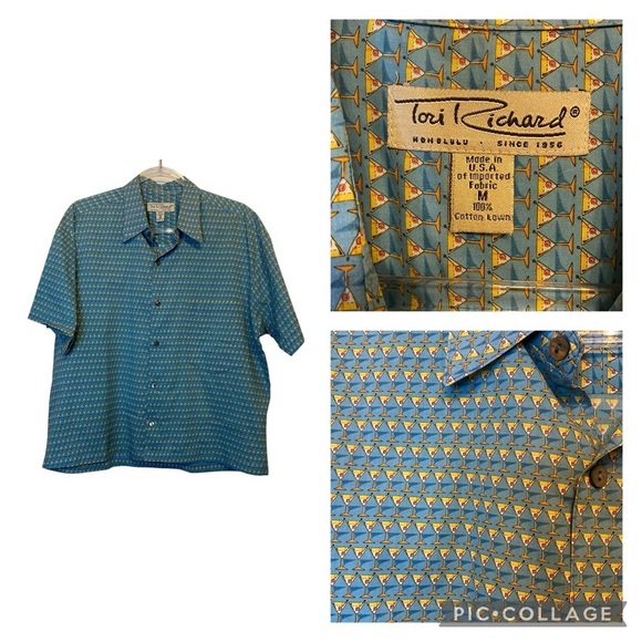 VTG Tori Richard Honolulu Men’s Martini Print Button Down Hawaiian Shirt SZ M - Picture 1 of 6